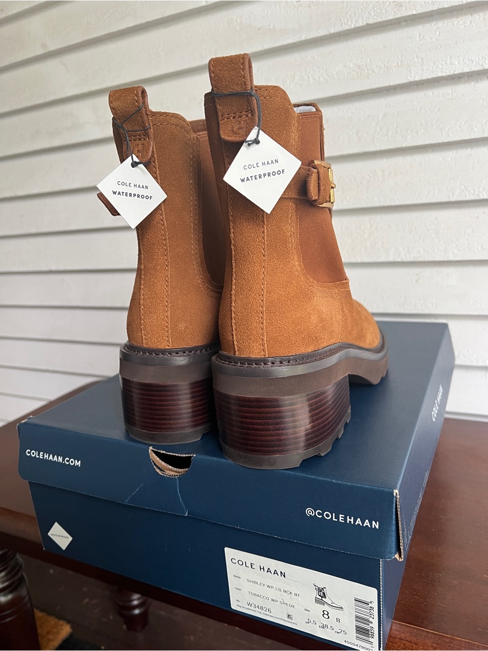 Cole Haan Brown Suede Chelsea Boot with Buckle - Picture 3 of 6
